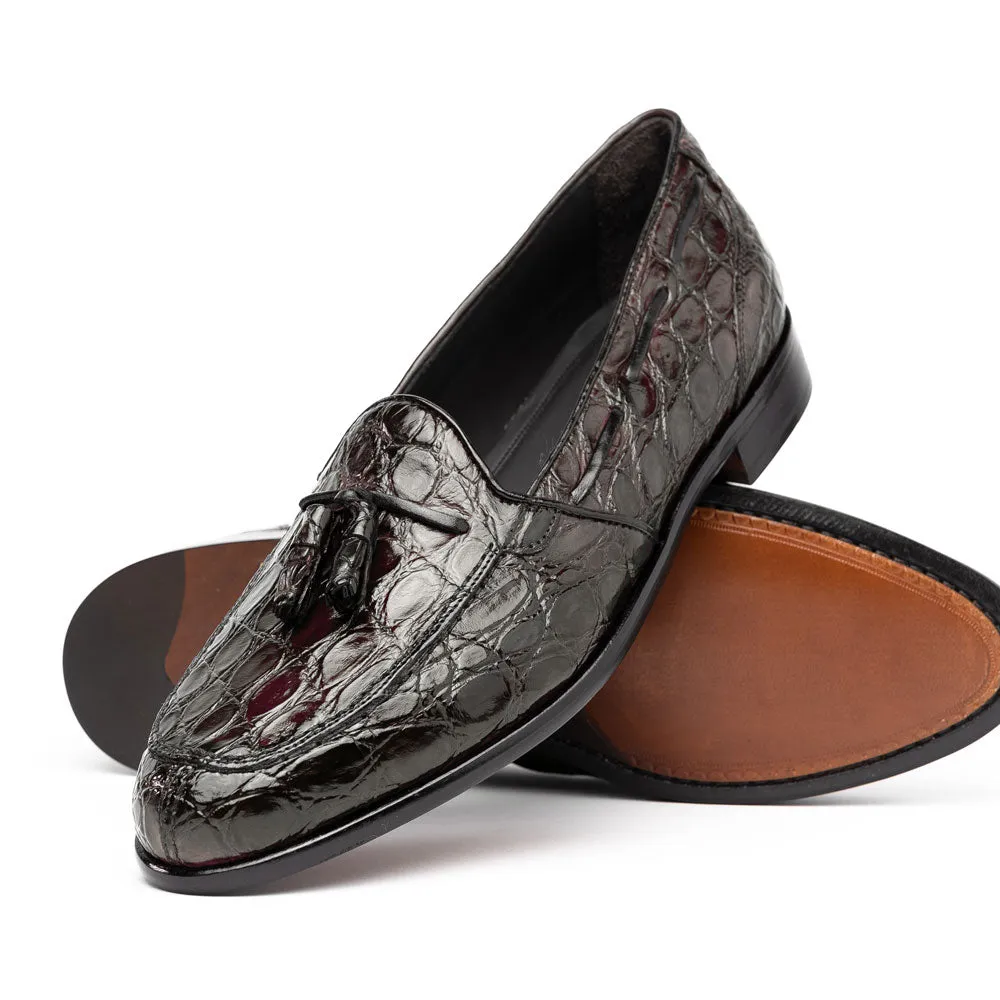 11-582-NIC FRANCO Crocodile Tassel Loafer, Nicotine