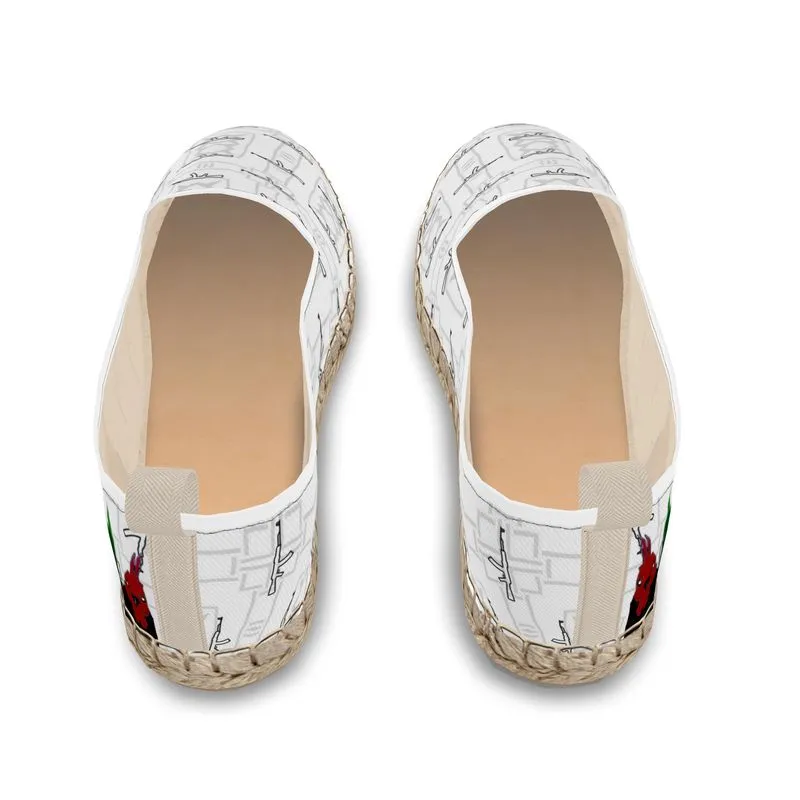 #426 cnl loafer espadrilles white print with rooster/guns