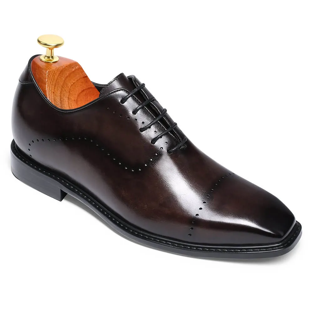 6 CM/2.36 Inches Taller -CMR CHAMARIPA Dress Shoes That Make You Taller- Leather Hand Painted Wholecut Oxfords- Burgundy