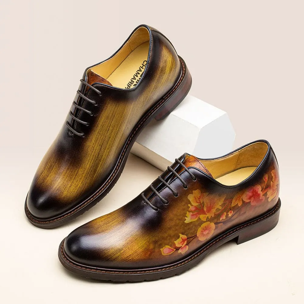 6CM / 2.36 Inches - CMR CHAMARIPA Height Increasing Elevator Shoes - Tall Men Shoes - Handcrafted Brown Patina Leather Oxfords Shoes