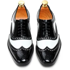 7 CM / 2.76 Inches CMR CHAMARIPA Formal Height Increasing Shoes For Men - Handcrafted Wingtip Oxford - Black & White