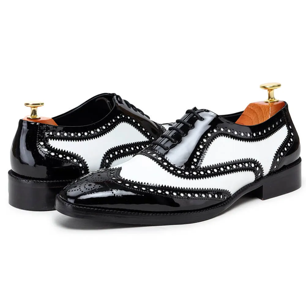 7 CM / 2.76 Inches CMR CHAMARIPA Formal Height Increasing Shoes For Men - Handcrafted Wingtip Oxford - Black & White