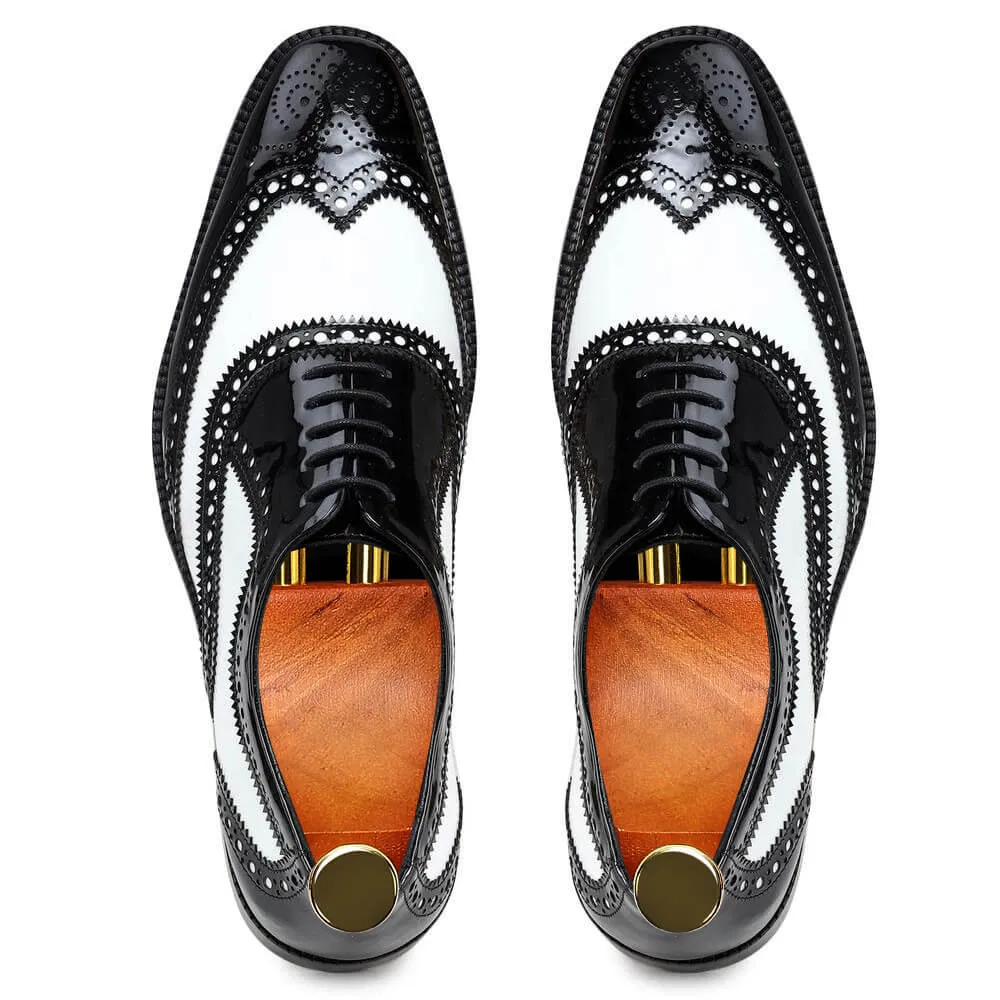 7 CM / 2.76 Inches CMR CHAMARIPA Formal Height Increasing Shoes For Men - Handcrafted Wingtip Oxford - Black & White