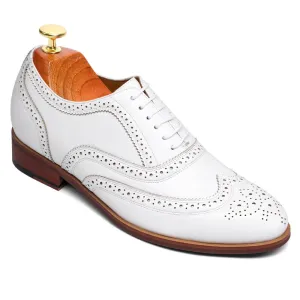 7 CM / 2.76 Inches - CMR CHAMARIPA Height Elevator Shoes - Height Raising Shoes - Boutique Customized Wingtip White Classic Oxfords