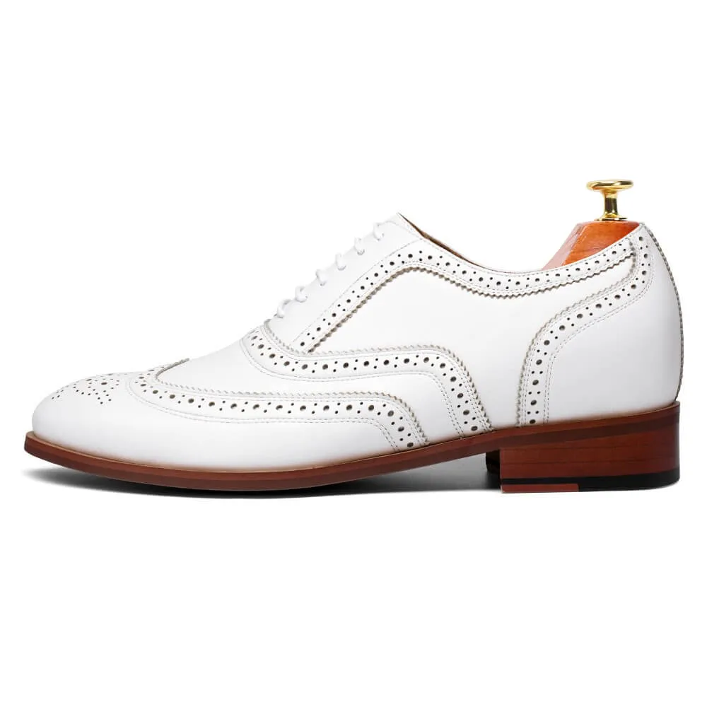 7 CM / 2.76 Inches - CMR CHAMARIPA Height Elevator Shoes - Height Raising Shoes - Boutique Customized Wingtip White Classic Oxfords