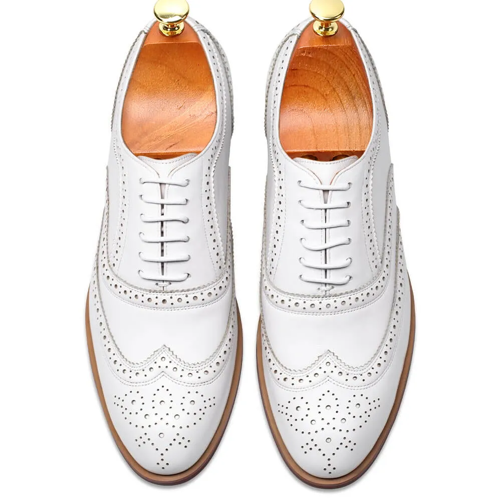 7 CM / 2.76 Inches - CMR CHAMARIPA Height Elevator Shoes - Height Raising Shoes - Boutique Customized Wingtip White Classic Oxfords