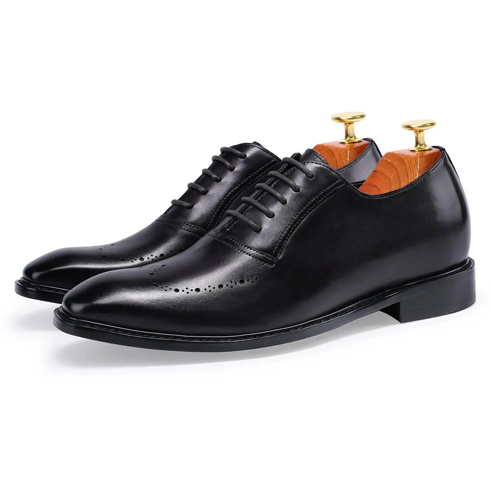 7 CM/2.76 Inches Taller -CMR CHAMARIPA Mens Dress Elevator Shoes- Hand Painted Leather Oxfords- Dark Gray