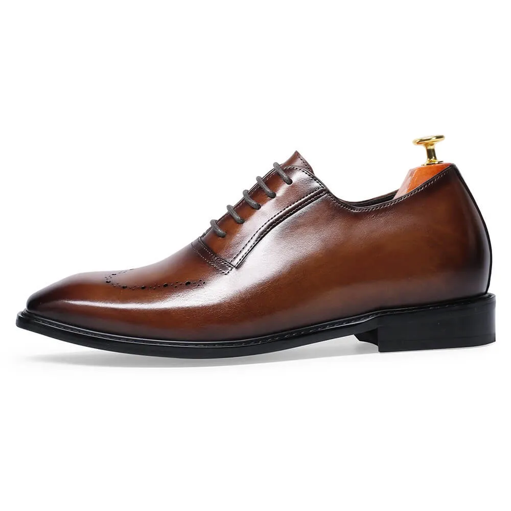 7 CM/2.76 Inches Taller -CMR CHAMARIPA Mens Height Increasing Formal Shoes- Hand Painted Leather Oxfords Men- Brown