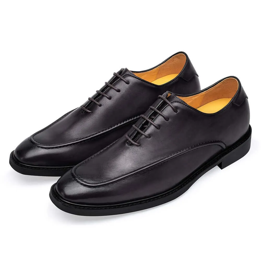 7CM / 2.76 Inches - CMR CHAMARIPA Dress Elevator Shoes - Dark Purple Hidden Heel Shoes For Men - Handcrafted Patina Leather Oxfords