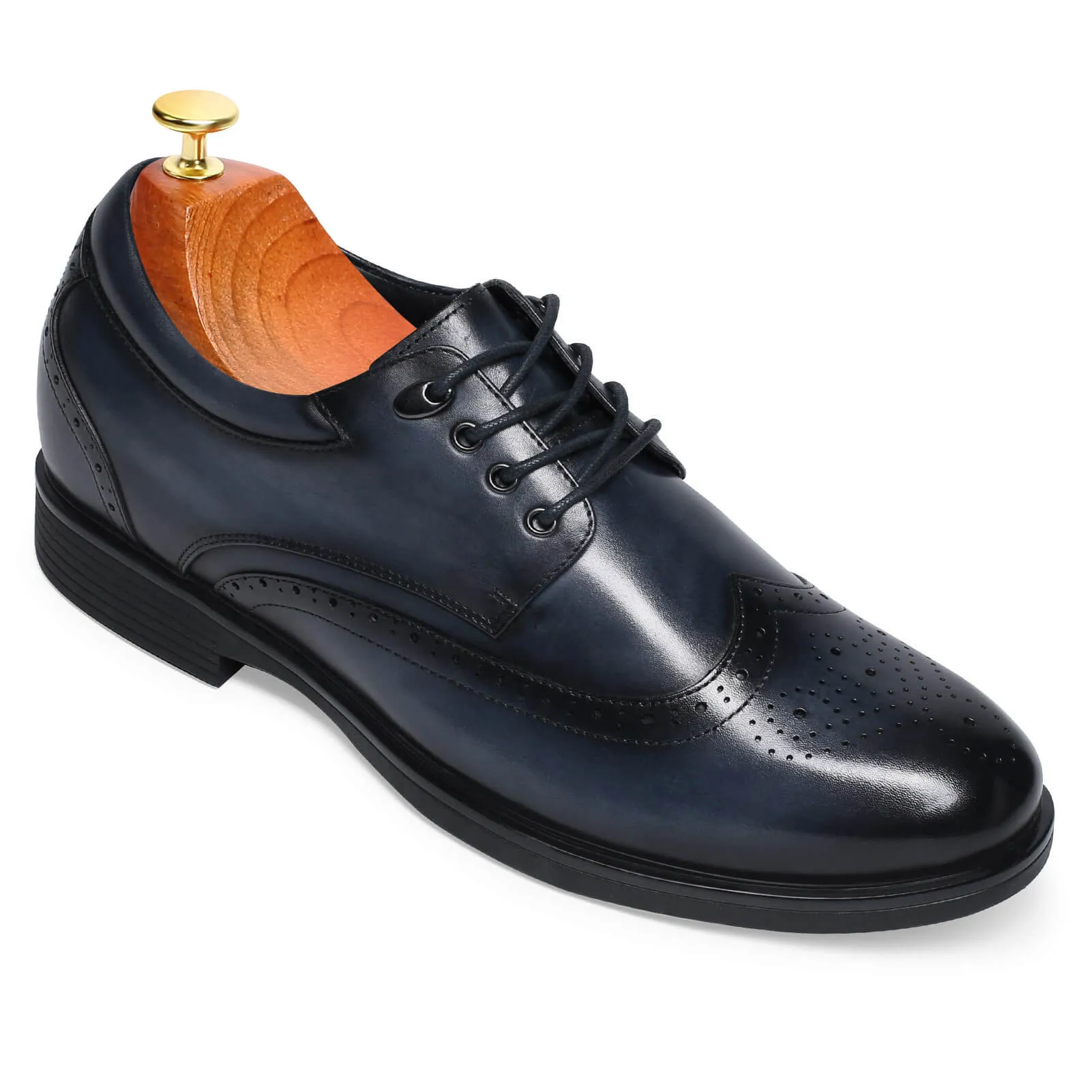 8 CM/3.15 Inches Taller -CMR CHAMARIPA Elevator Dress Elevator Shoes- Mens Hand Painted Wingtip Oxford Shoes- Blue