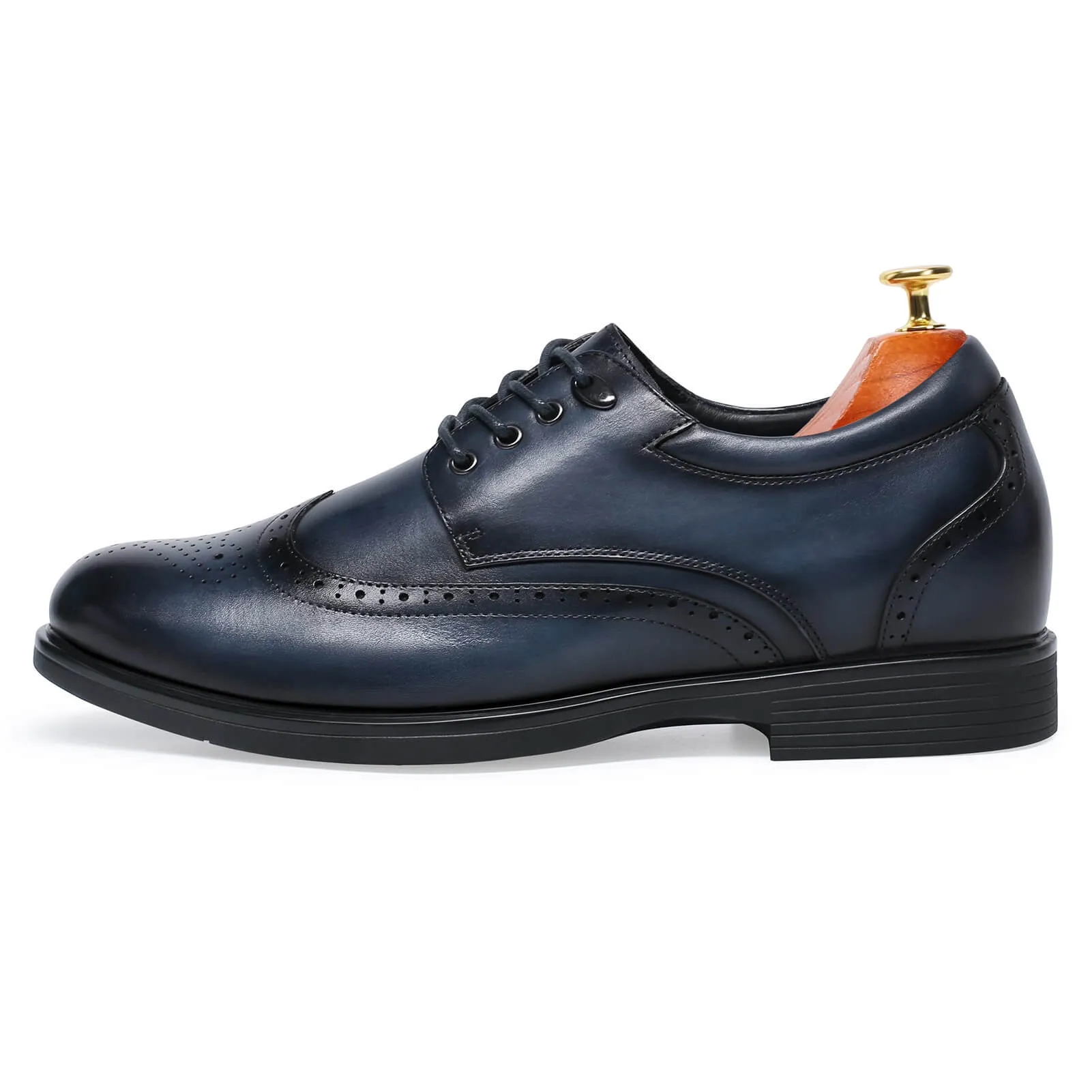 8 CM/3.15 Inches Taller -CMR CHAMARIPA Elevator Dress Elevator Shoes- Mens Hand Painted Wingtip Oxford Shoes- Blue