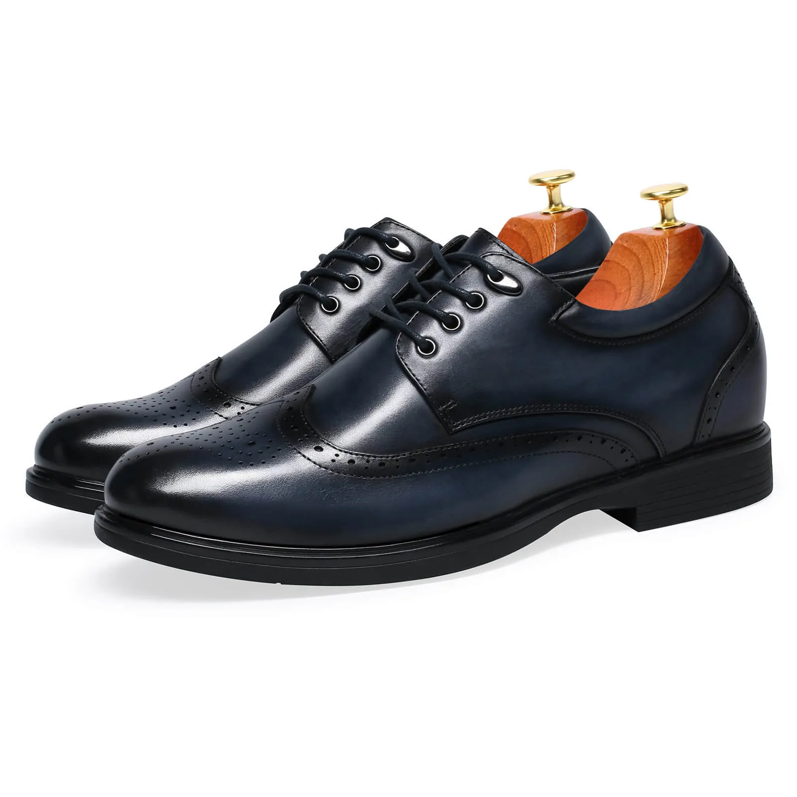 8 CM/3.15 Inches Taller -CMR CHAMARIPA Elevator Dress Elevator Shoes- Mens Hand Painted Wingtip Oxford Shoes- Blue