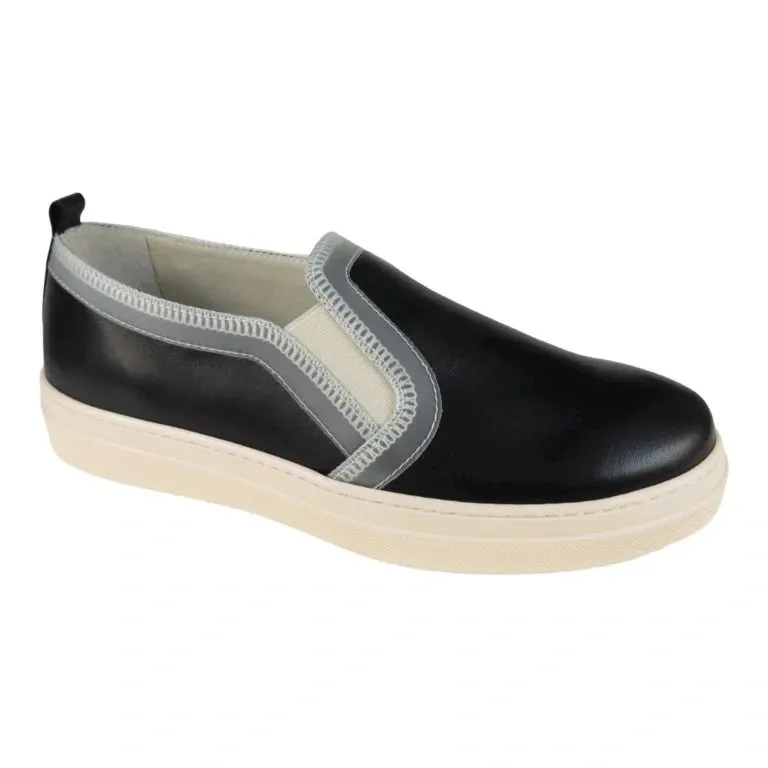 876 - Black Soft Leather Sneaker for Girl by London Kids