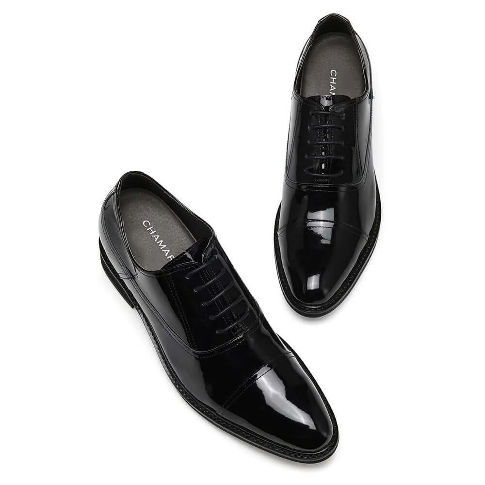 8CM / 3.15 Inches - CMR CHAMARIPA Dress Elevator Shoes Tall Men Shoes Black Patent Leather Oxfords