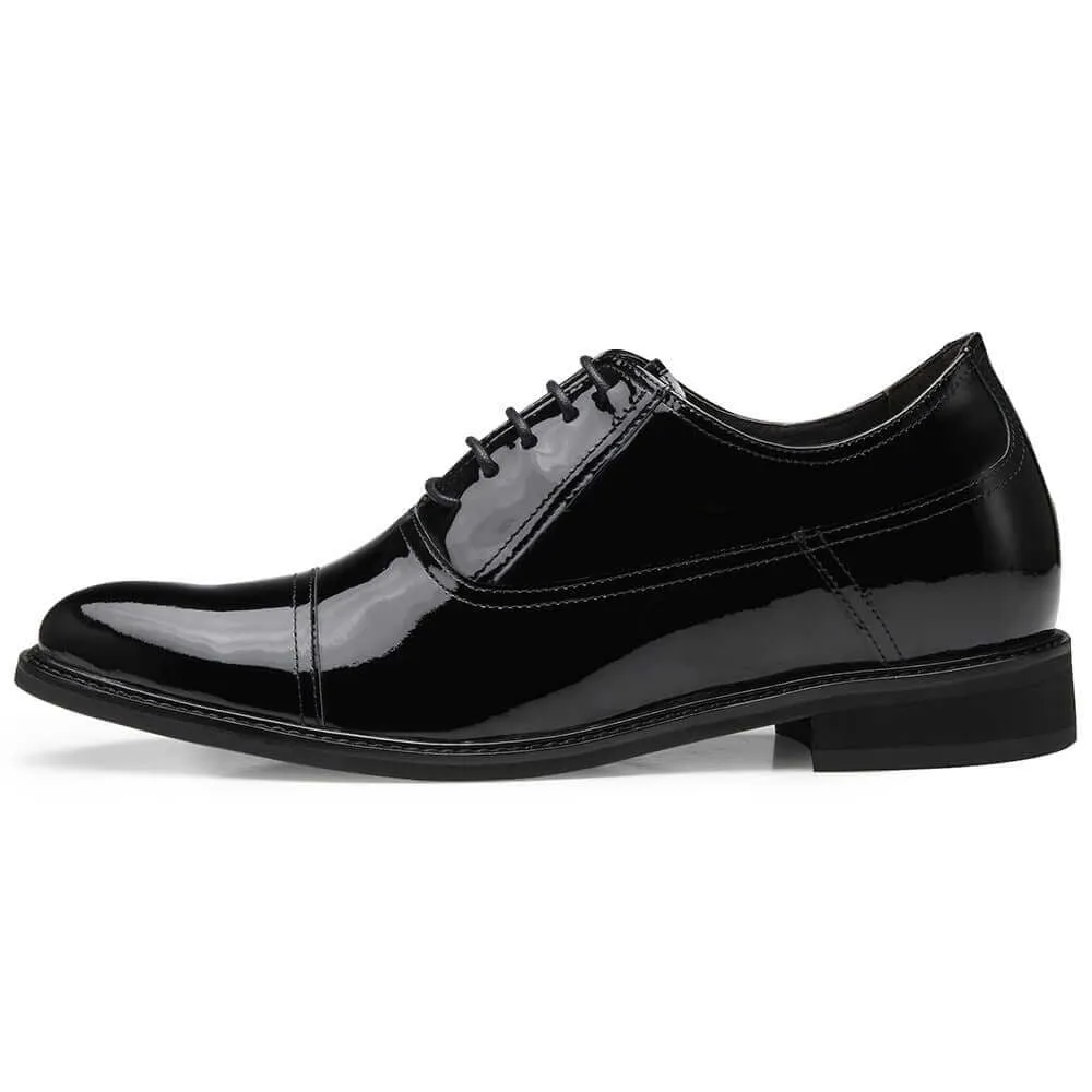 8CM / 3.15 Inches - CMR CHAMARIPA Dress Elevator Shoes Tall Men Shoes Black Patent Leather Oxfords