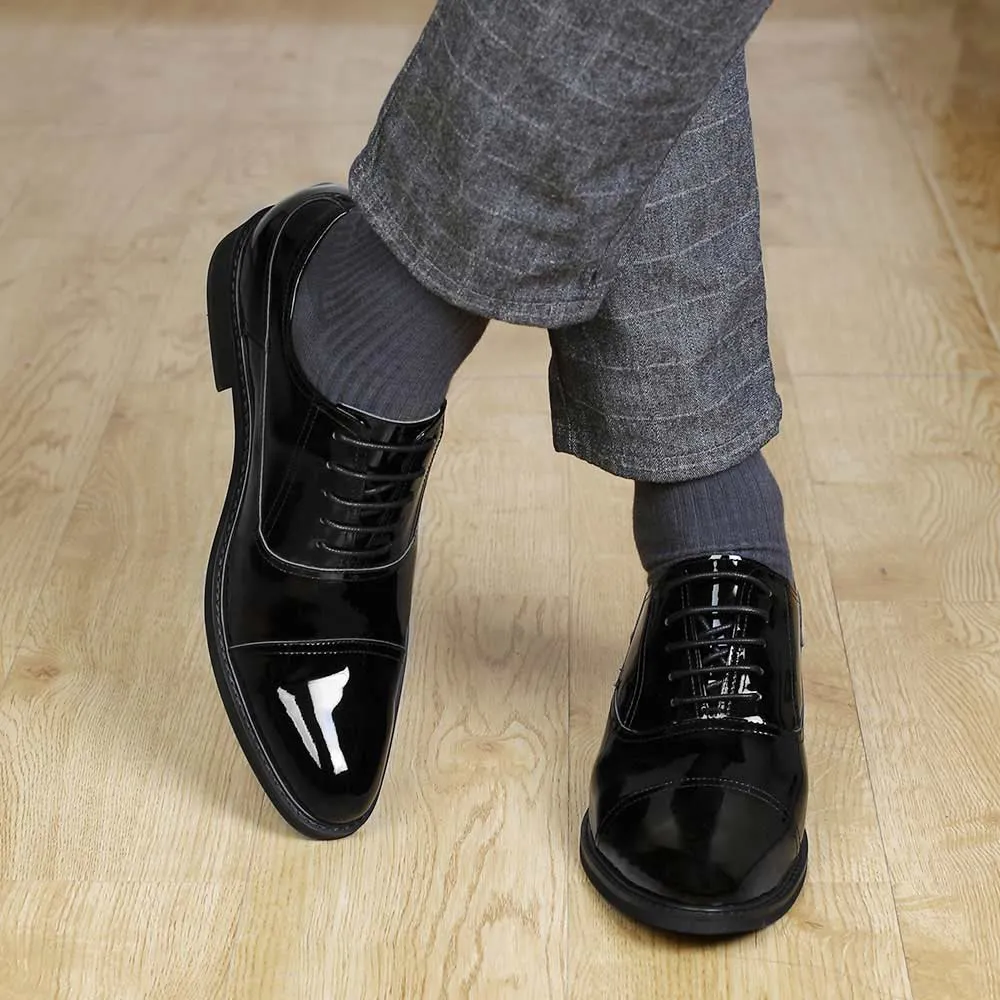 8CM / 3.15 Inches - CMR CHAMARIPA Dress Elevator Shoes Tall Men Shoes Black Patent Leather Oxfords