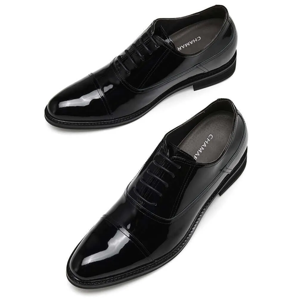 8CM / 3.15 Inches - CMR CHAMARIPA Dress Elevator Shoes Tall Men Shoes Black Patent Leather Oxfords