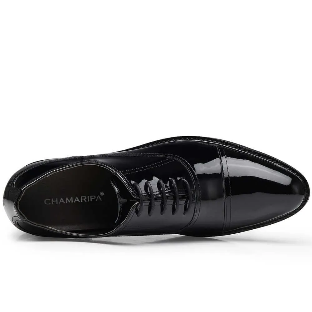 8CM / 3.15 Inches - CMR CHAMARIPA Dress Elevator Shoes Tall Men Shoes Black Patent Leather Oxfords