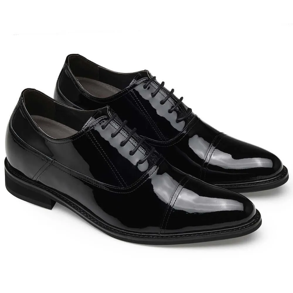 8CM / 3.15 Inches - CMR CHAMARIPA Dress Elevator Shoes Tall Men Shoes Black Patent Leather Oxfords