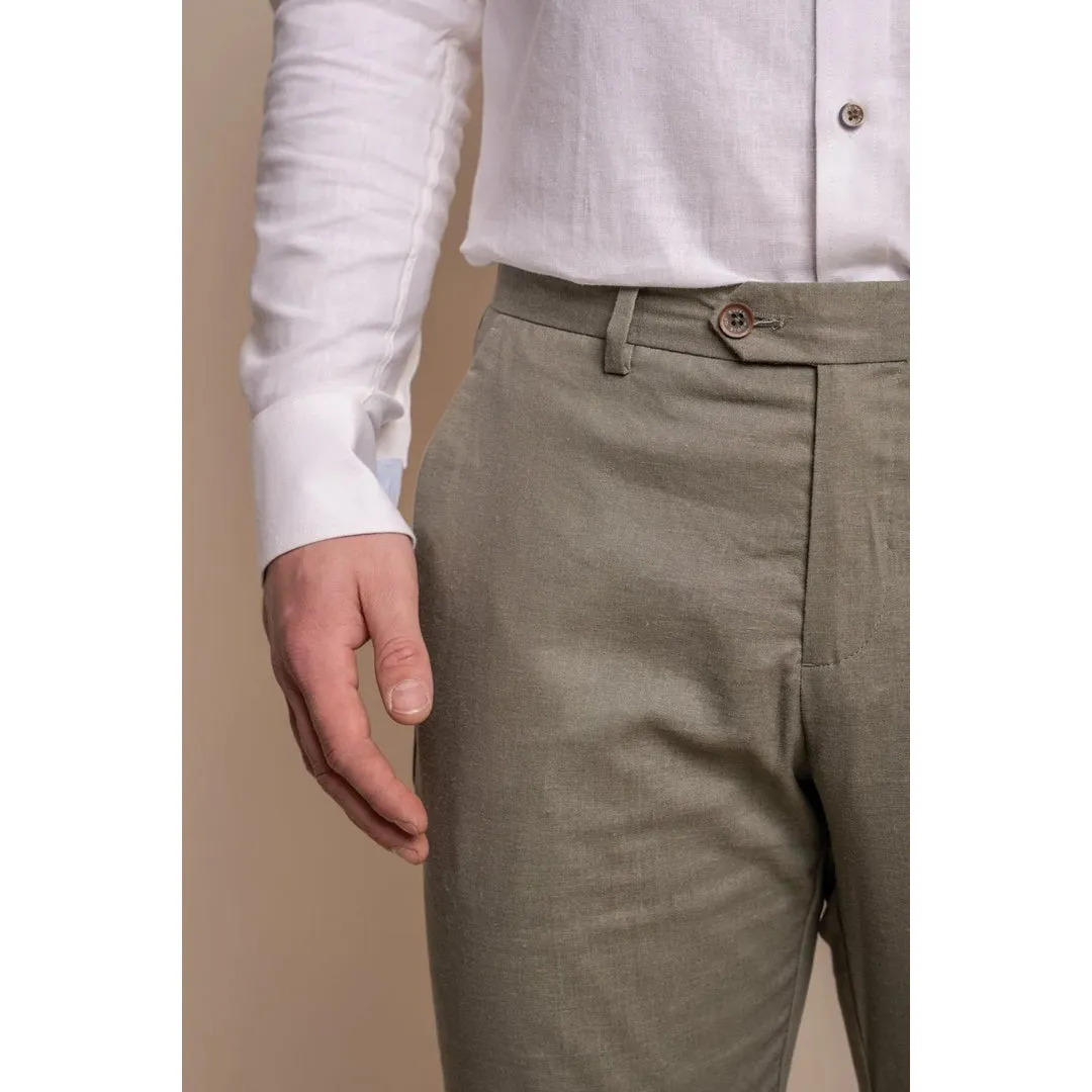 Alvari - Men's Sage Linen Summer Trousers