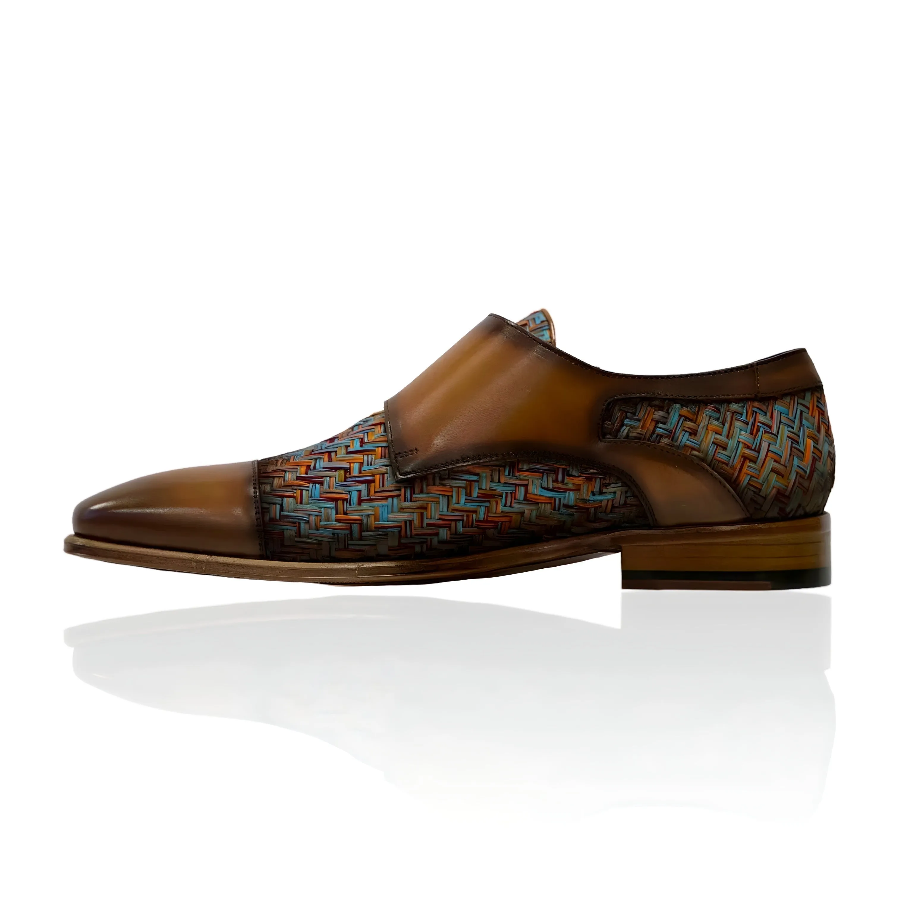 Ambrogio Men's Shoes Multi-Color Fabric / Calf-Skin Leather Dress/ Formal Double Monk-Straps Loafers (AMZ1009)