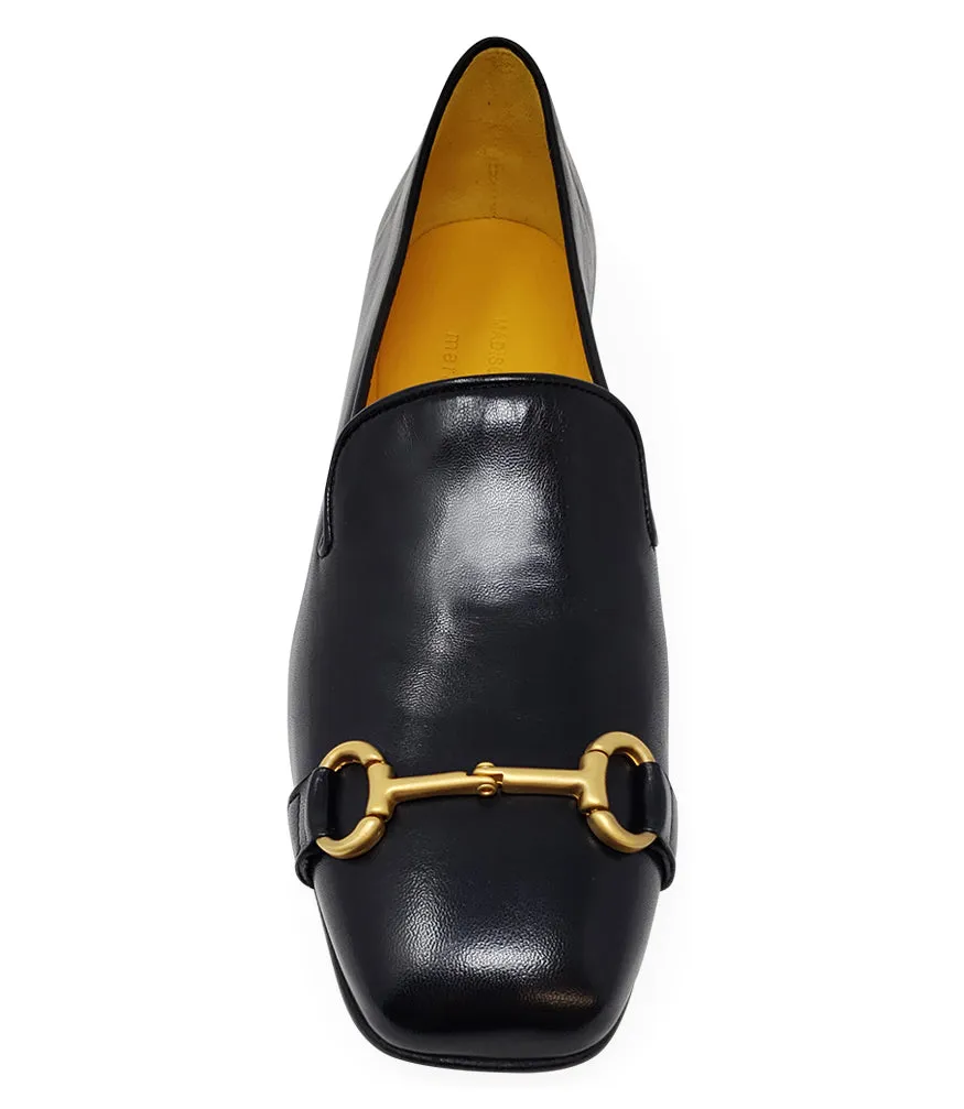 Black Leather Square Toe Loafer