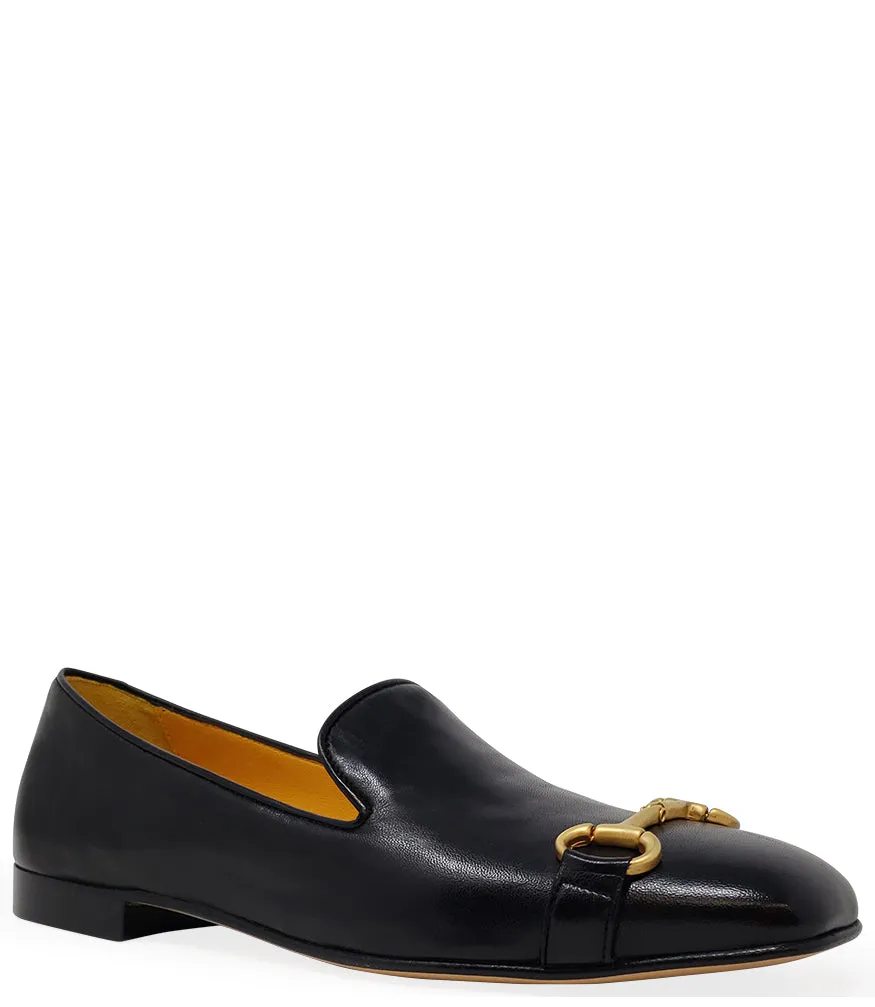 Black Leather Square Toe Loafer