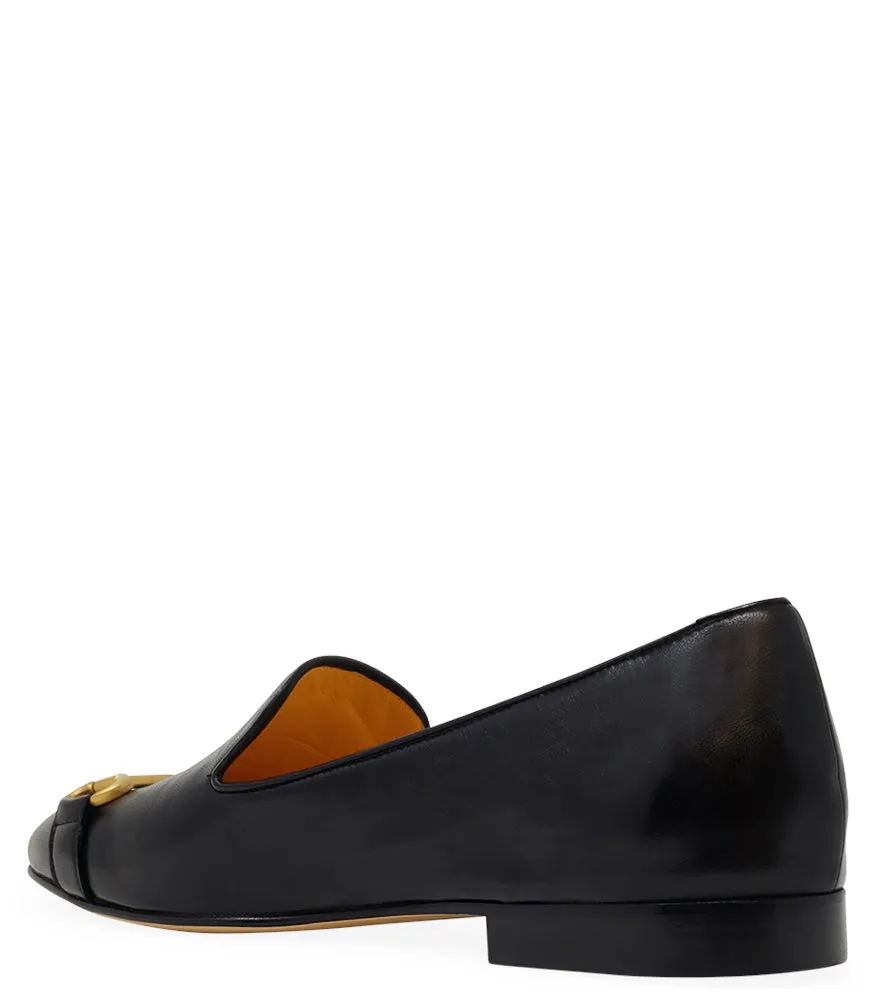 Black Leather Square Toe Loafer