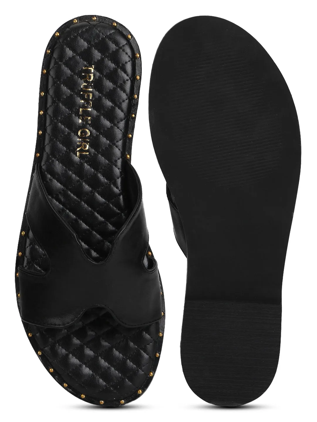 Black PU Quilted Slip Ons