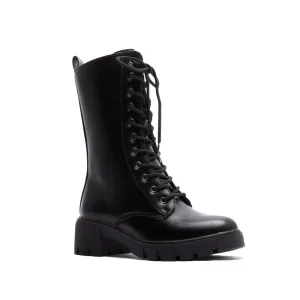 Block Heel Lace Up Black Military Boots