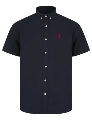 Buster Short Sleeve Cotton Twill Shirt in Sky Captain Navy - Kensington Eastside