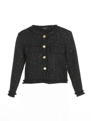 Buttoned With Pockets Tweed Jacket