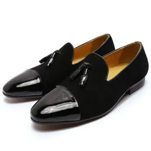 Classic Men’s Moccasin Leather Wedding Shoes in Black Patent Leather