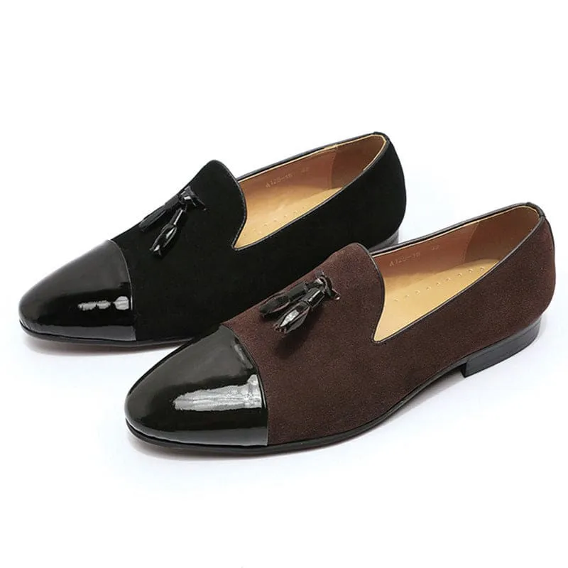 Classic Men’s Moccasin Leather Wedding Shoes in Black Patent Leather