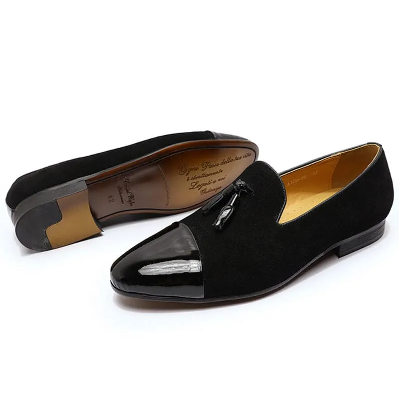 Classic Men’s Moccasin Leather Wedding Shoes in Black Patent Leather