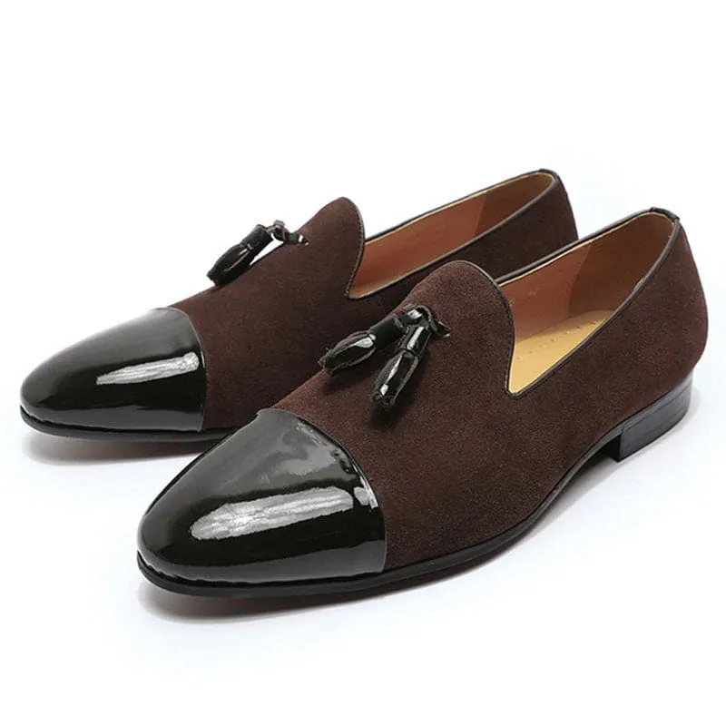 Classic Men’s Moccasin Leather Wedding Shoes in Black Patent Leather