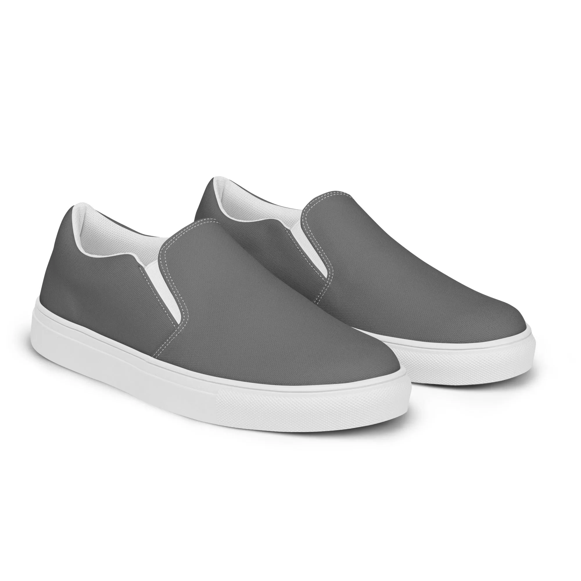 Dark Grey Men's Slip Ons, Solid Grey Color Best Casual Breathable Men’s Slip-on Canvas Shoes (US Size: 5-13)