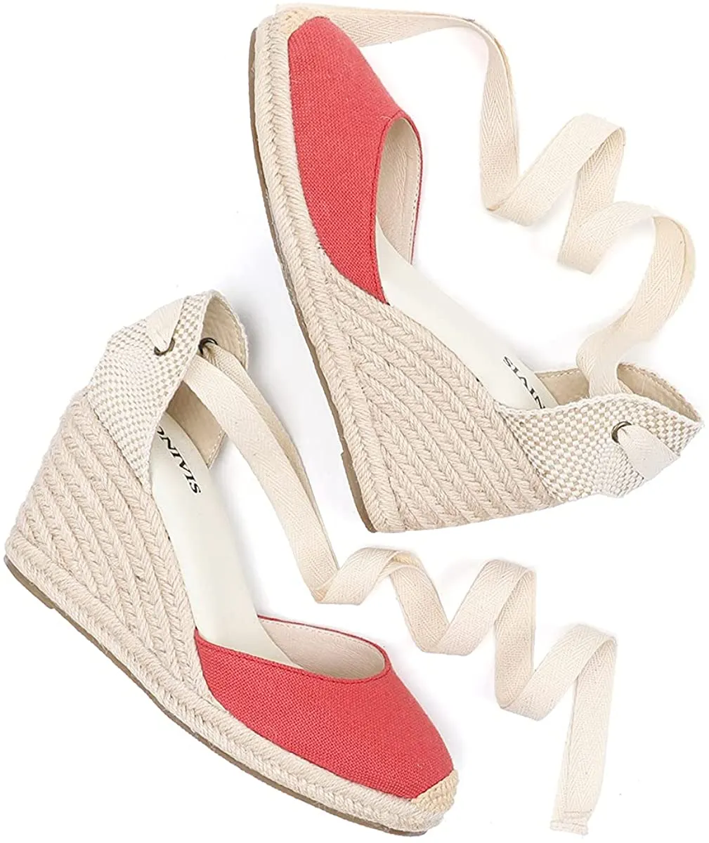 Espadrilles Platform Wedges Off Red Closed Toe Classic Summer Sandals