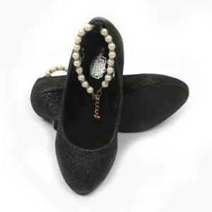 Fancy Glitter Pearl Pumps For Girls - Black (AF-3S)