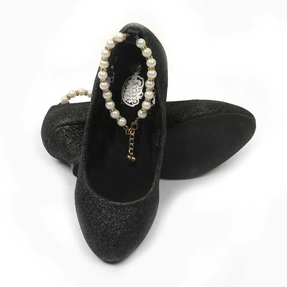 Fancy Glitter Pearl Pumps For Girls - Black (AF-3S)