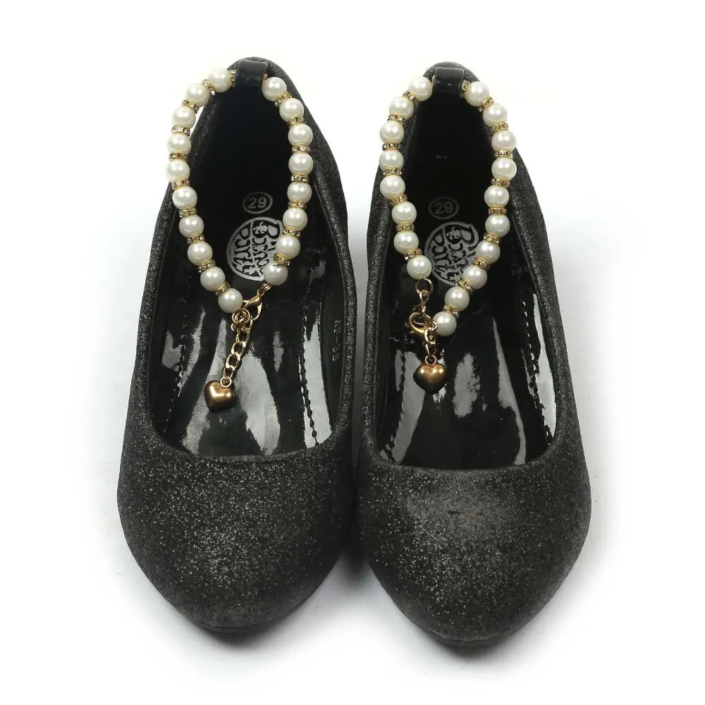 Fancy Glitter Pearl Pumps For Girls - Black (AF-3S)