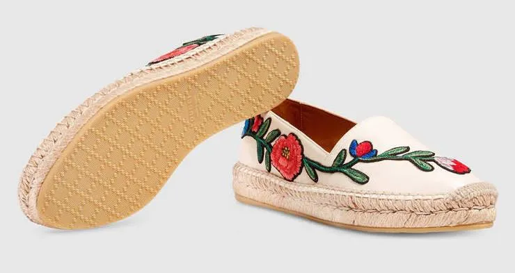 Floral Embroidered Leather Espadrilles