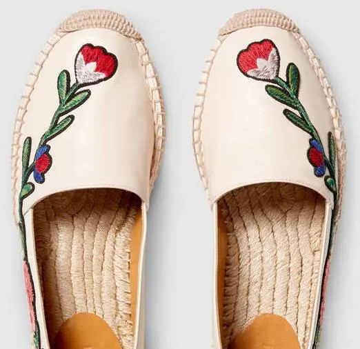 Floral Embroidered Leather Espadrilles