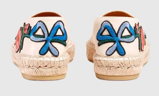 Floral Embroidered Leather Espadrilles