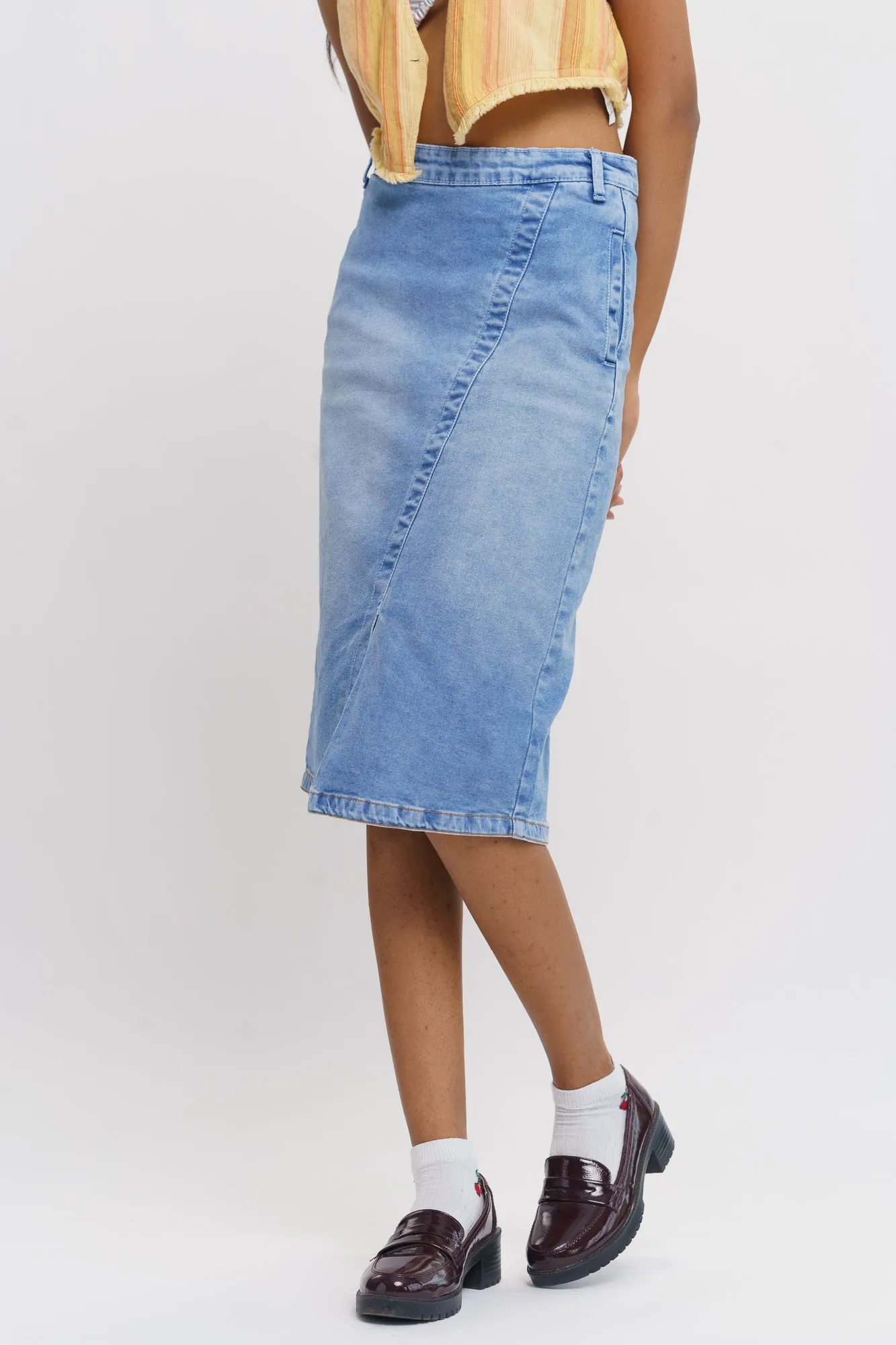 Front Slit Light Denim Skirt