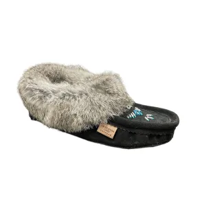 Fur Moccasin - Black Suede