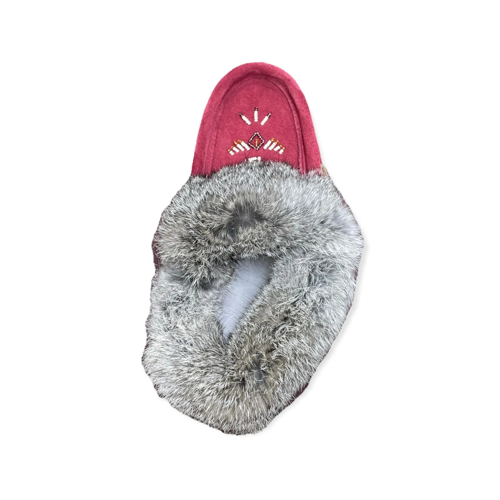 Fur Moccasin - Burgundy Suede