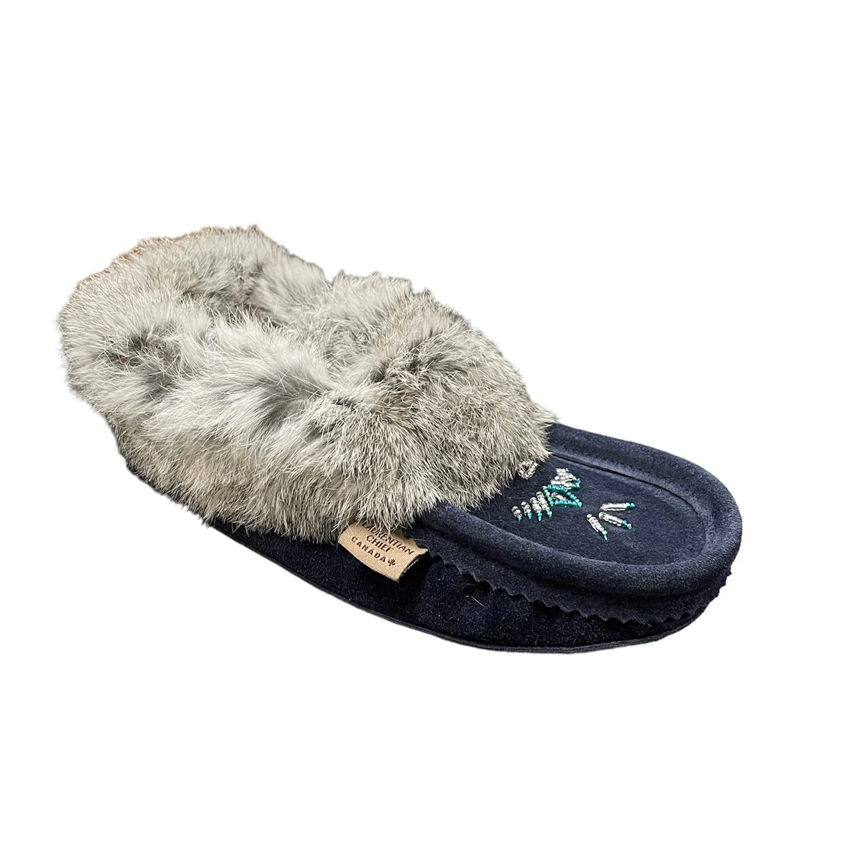 Fur Moccasin - Navy Blue Suede