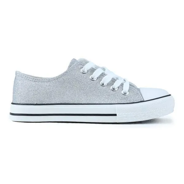 GIRLS TRENDY SNEAKERS WITH SPARKLES - SILVER