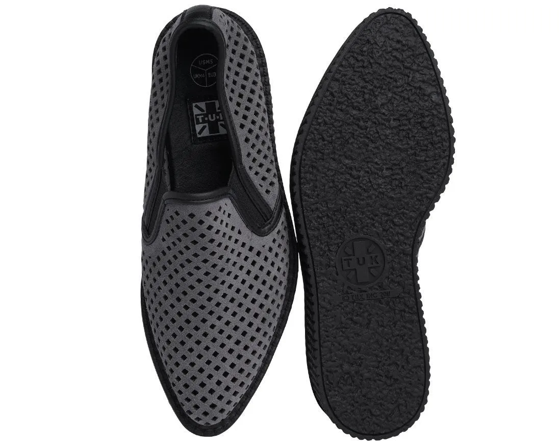 Grey Perforated Pointed Slip Ons